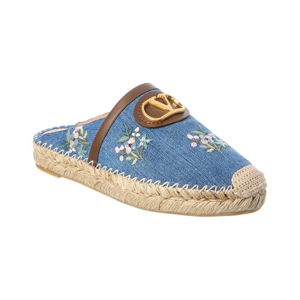 Valentino Vlogo Signature Mini Denim & Leather Mule, Blue